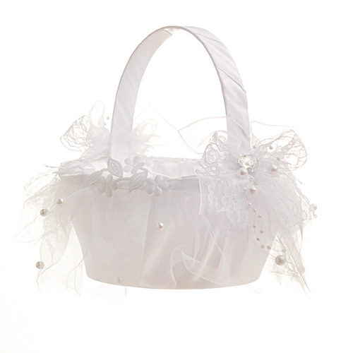 Factory direct supply wedding flower basket lace diamond wedding hand basket creative wedding bride hand basket