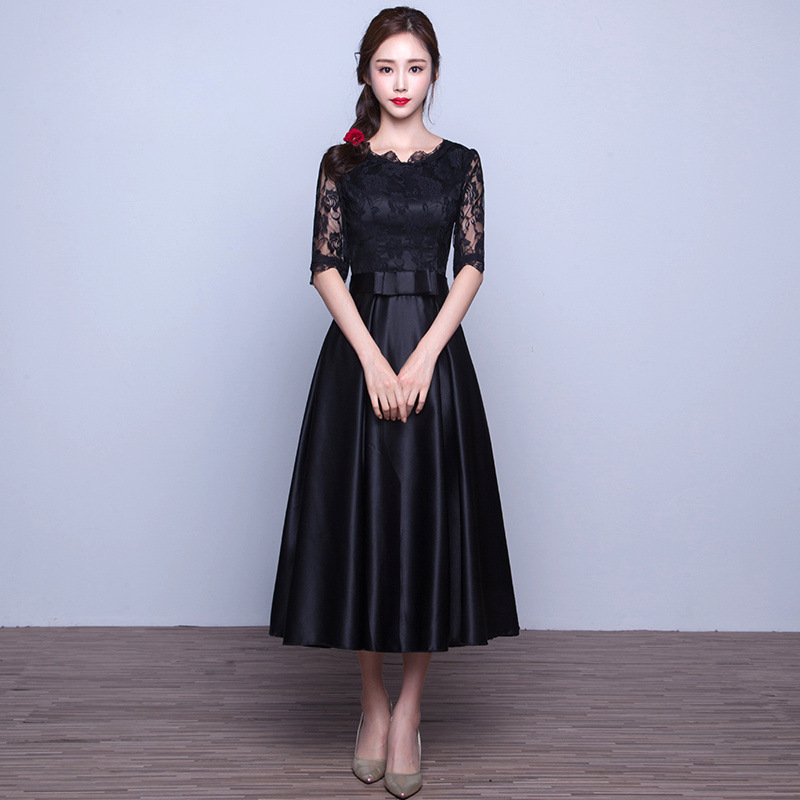 Banquet Evening Dress 2026 New Style Black Round Neck Elegant Slimming Mid-Length Dignified and Elegant Dress for Women Banquet Evening Dress 2026 New Style Black Round Neck Elegant Slimming Mid-Length Dignified and Elegant Dress for Women