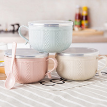 不锈钢带盖泡面碗圆形韩式双层保温饭盒保鲜密封便当盒食堂专用