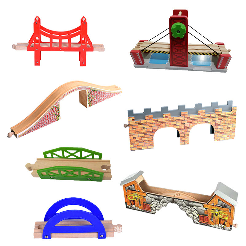 Wooden Train Track Train Toy Accessories Building Blocks Varied Scenes Wooden Railcar Compatible with bri