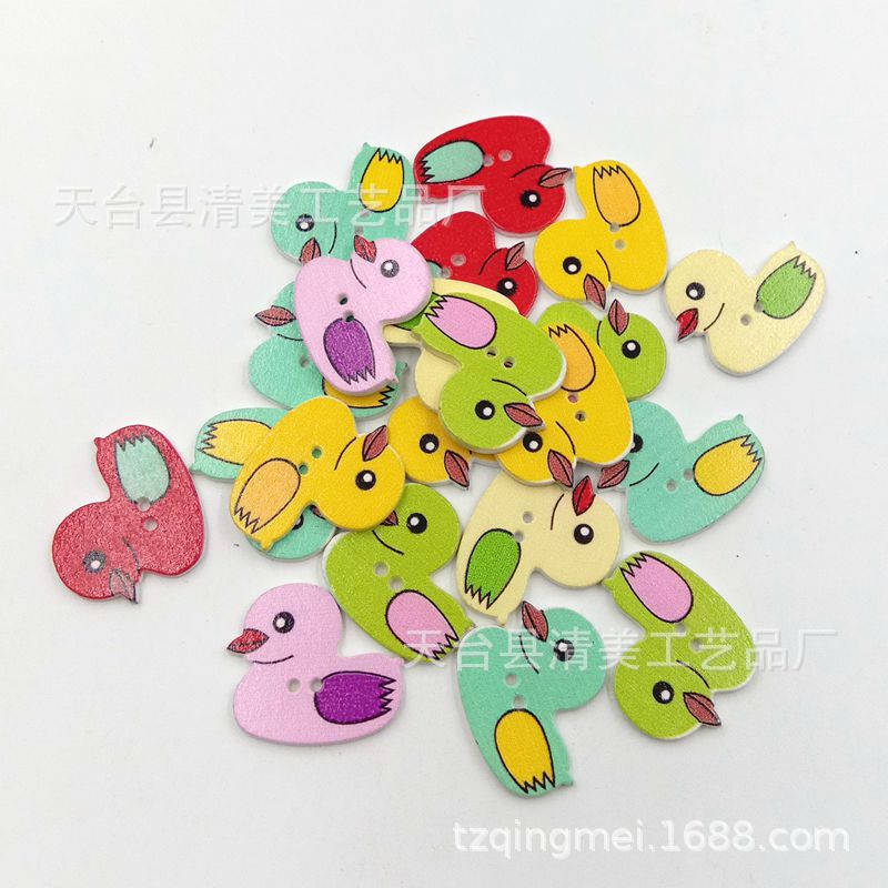 29*25mm fondo blanco pintado pato de dibujos animados botón de madera DIY botón de madera de dibujos animados