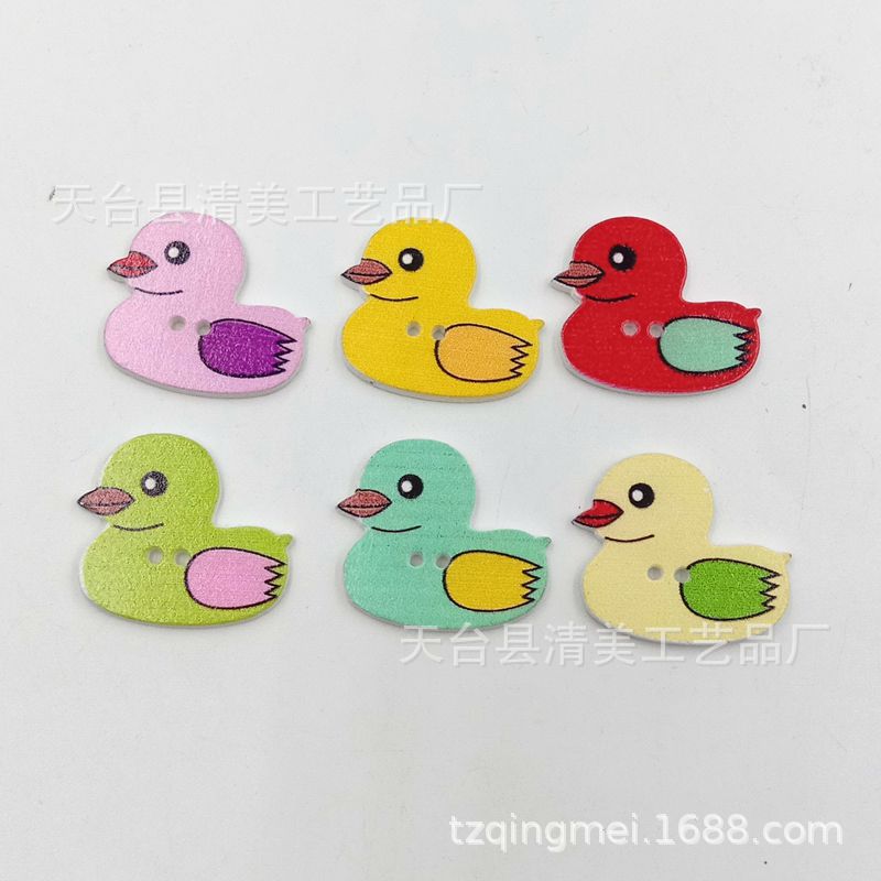 29*25mm fondo blanco pintado pato de dibujos animados botón de madera DIY botón de madera de dibujos animados