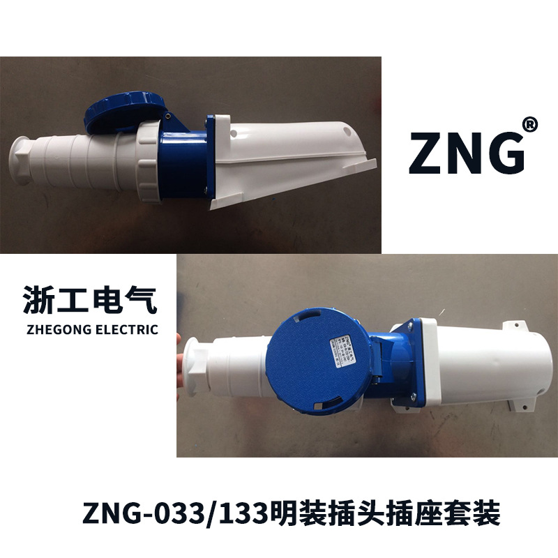 IP67明装防水插头插座三孔63A 单相220V餐车老化房航空插头插座