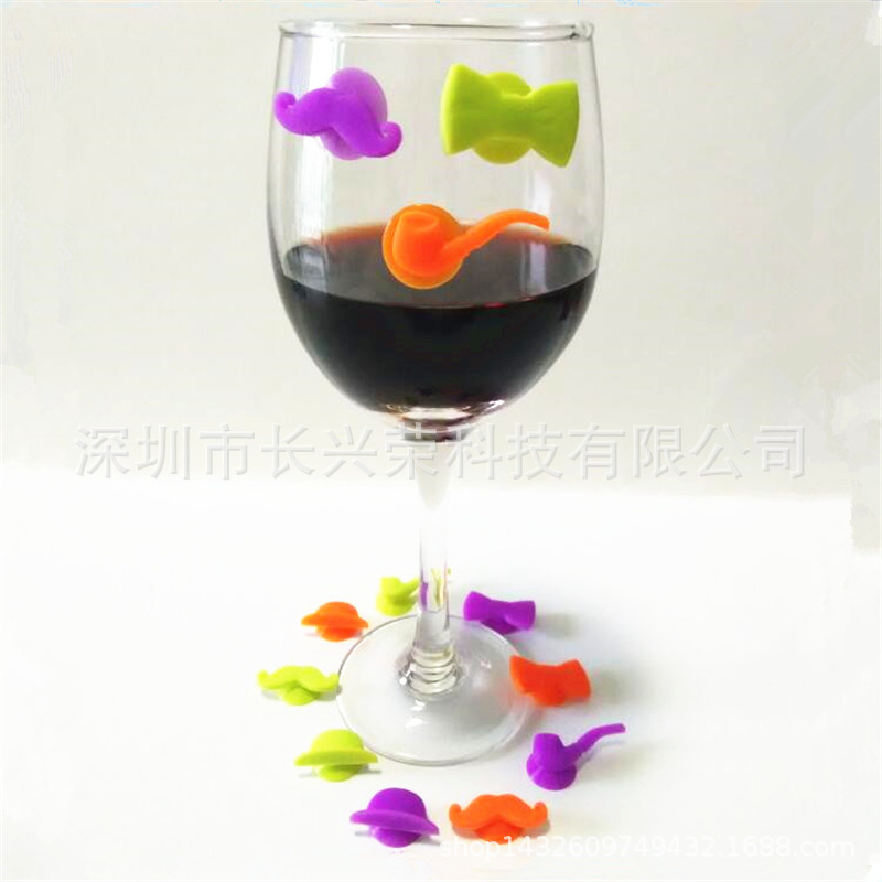 跨境热销硅胶酒杯标记 玻璃杯标签 酒签 吸盘精灵杯贴 聚会用品