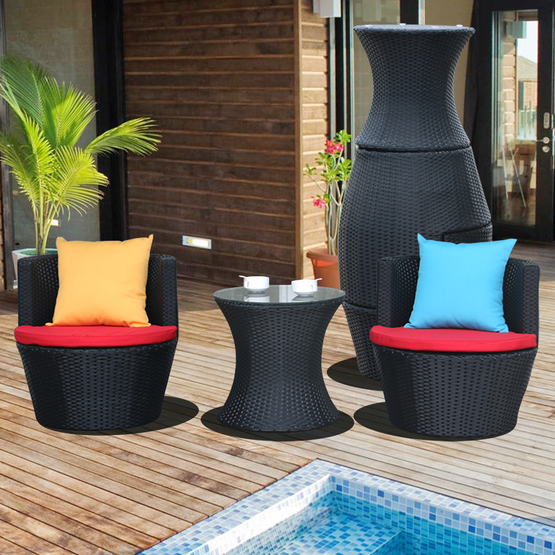 Balcón mesa y silla de tres piezas perezoso Silla de ratán mesa de té ocio pequeña silla de ratán patio al aire libre combinación mesa de jardín