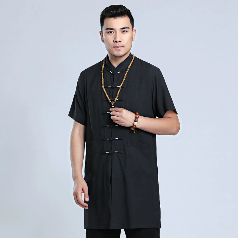 Костюм Тан, мужской льняной костюм среднего возраста, новая летняя футболка, Мужская Летняя Повседневная мужская одежда с короткими рукавами в китайском стиле ханьфу, 2020