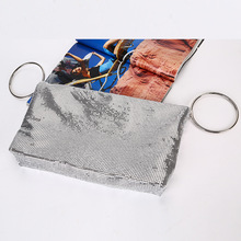 跨境创意新款时尚休闲亮片手拿包女士晚宴纯手工铝片时装包clutch