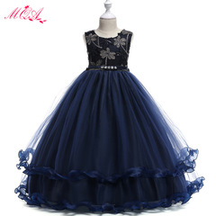 跨境童裝禮服 歐美兒童婚紗長禮服雙層大擺蓬蓬裙亞馬遜kid dress