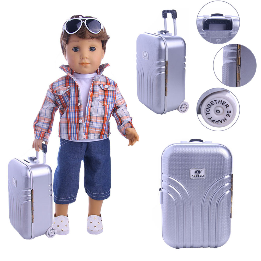 18 pulgadas American Girl muñeca accesorios equipaje 43cm xiafu muñeca trolley caso equipaje fábrica pelo recto