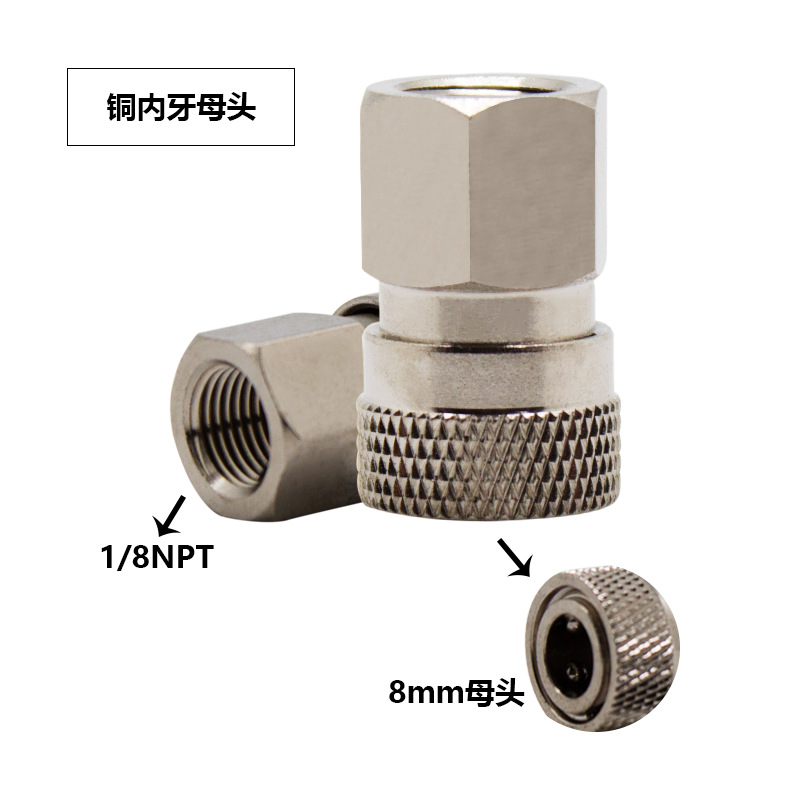 跨境批发1/8NPT铜内外牙母头CO2充气快接头二氧化碳快插M10X1外牙