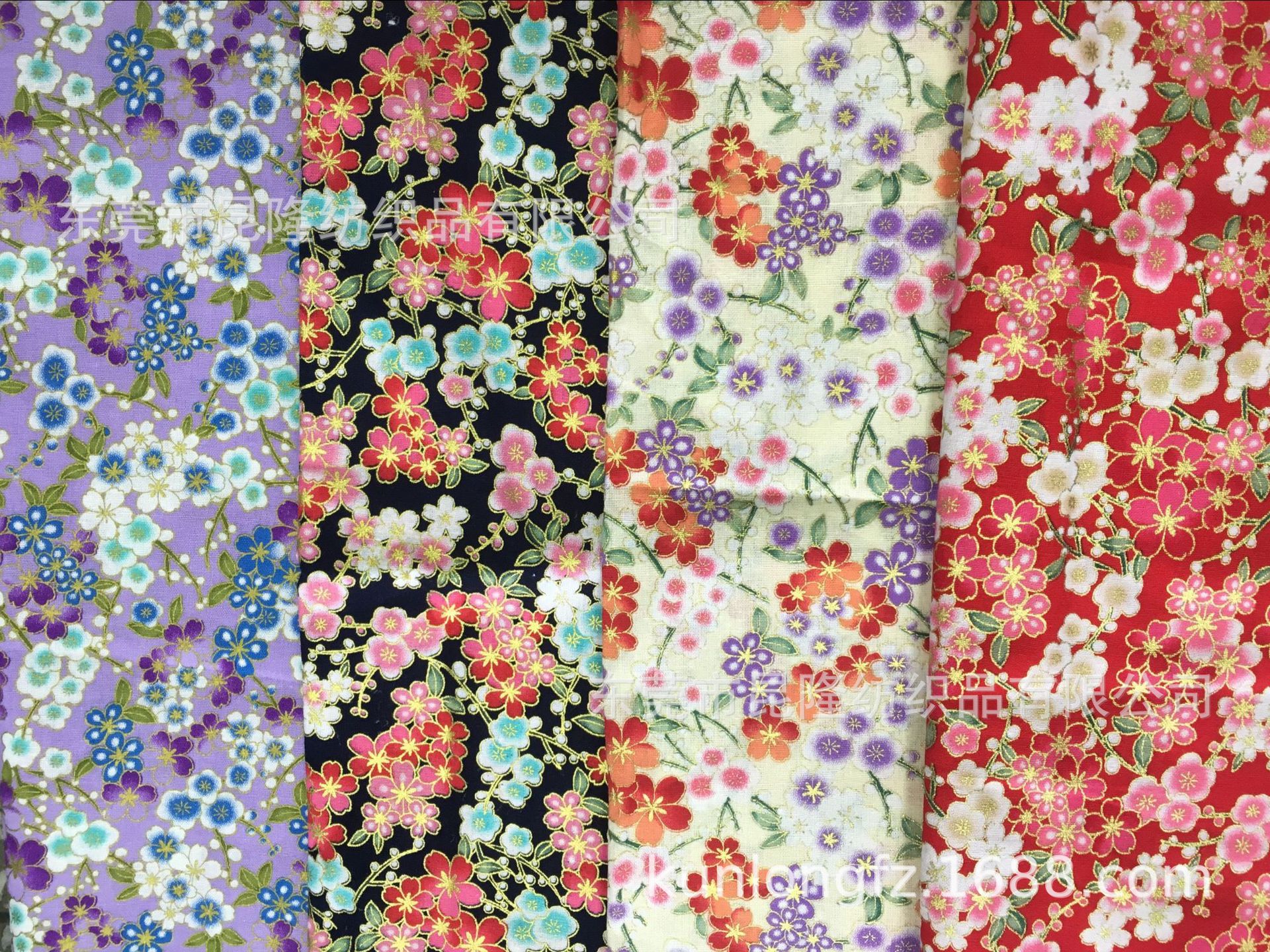 现货日系和风系列印花布 烫金印花布料全棉风格 活性印花面料