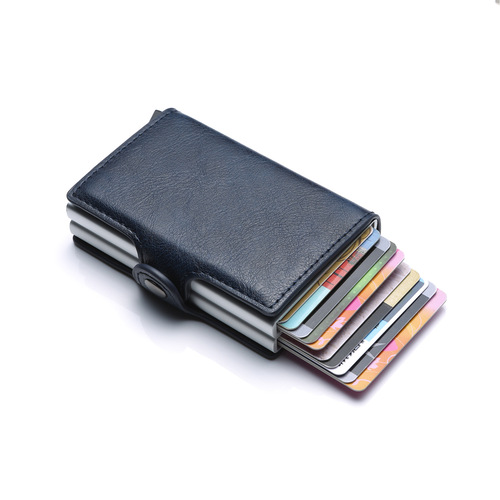 PU double box aluminum alloy automatic snap card holder metal wallet