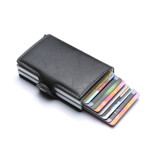 PU double box aluminum alloy automatic snap card holder metal wallet