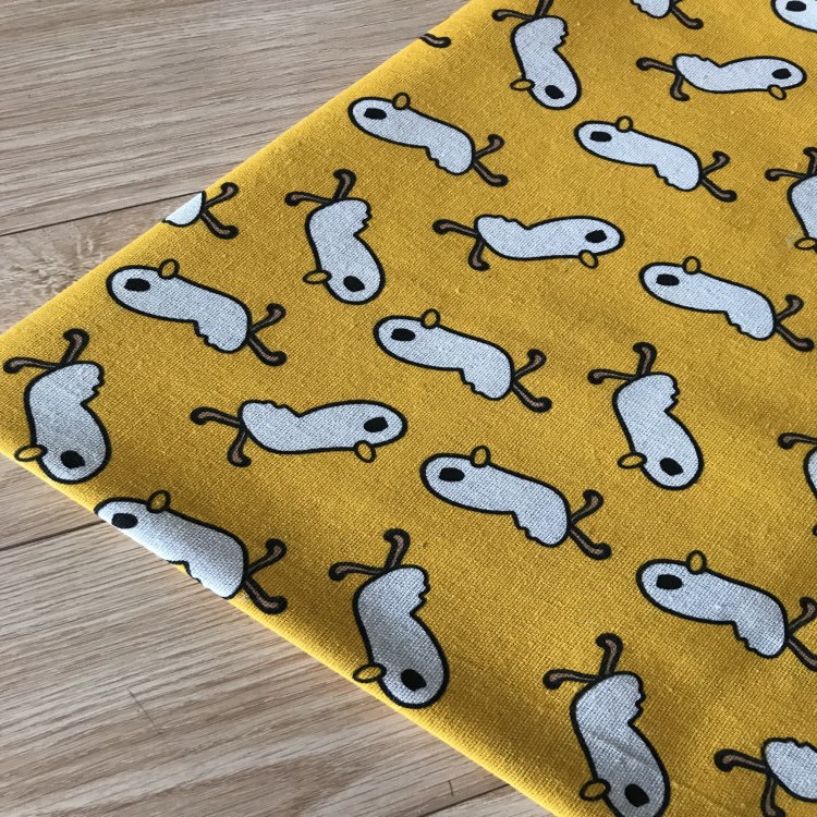 厂家直批 亚麻面料 麻布印花 桌布 DIY 工艺品布 黄底鸭