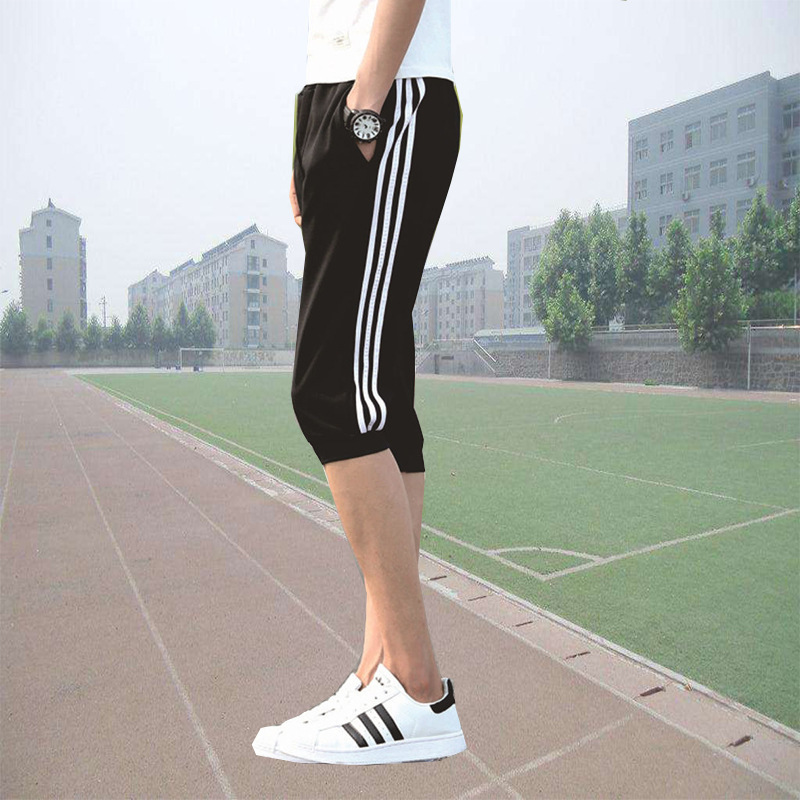 2026 Spring/Summer Pure Cotton Striped Cropped Tapered Sports Casual Pants with Slight Stretch, Moisture-Wicking, Breathable, and Ribbed Hem
