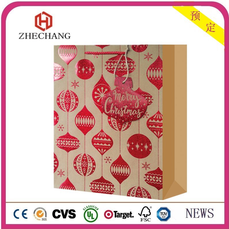 180克牛皮纸创意烫金圣诞礼品袋手提袋纸袋红色牛皮纸纸袋现货供