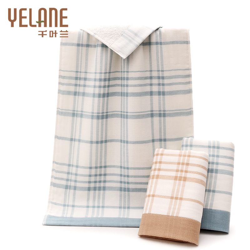 Factory direct sale gift fabric terry cotton gauze towel double plain Plaid face towel