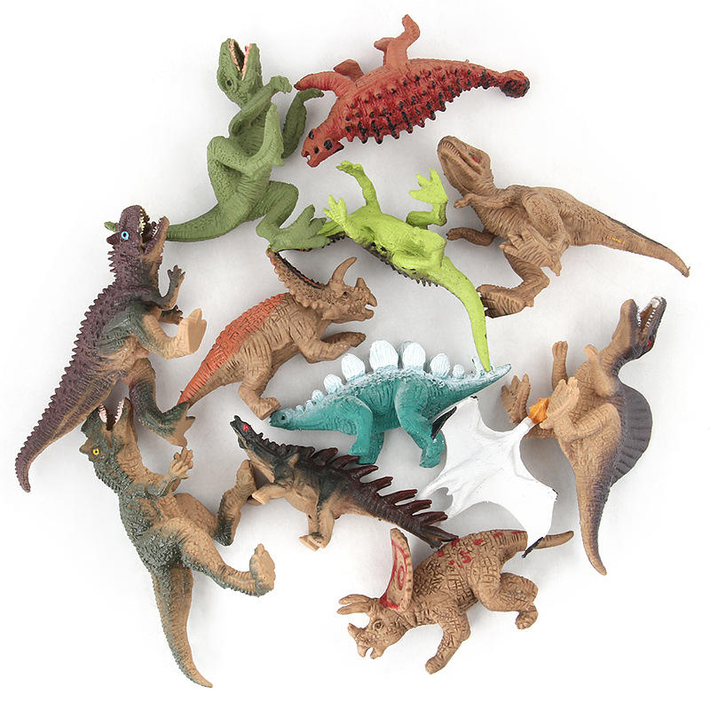 Fábrica al por mayor de los niños de juguete animal de simulación de dinosaurio de plástico modelo de dinosaurio 12 piezas traje modelo de dinosaurio Juguetes
