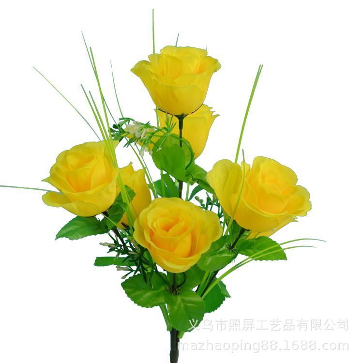 Yiwu fabricante de pantalla en stock al por mayor flor artificial 7 Artificial Rosa tela de seda 7 Pavo Real Rosa pequeña flor