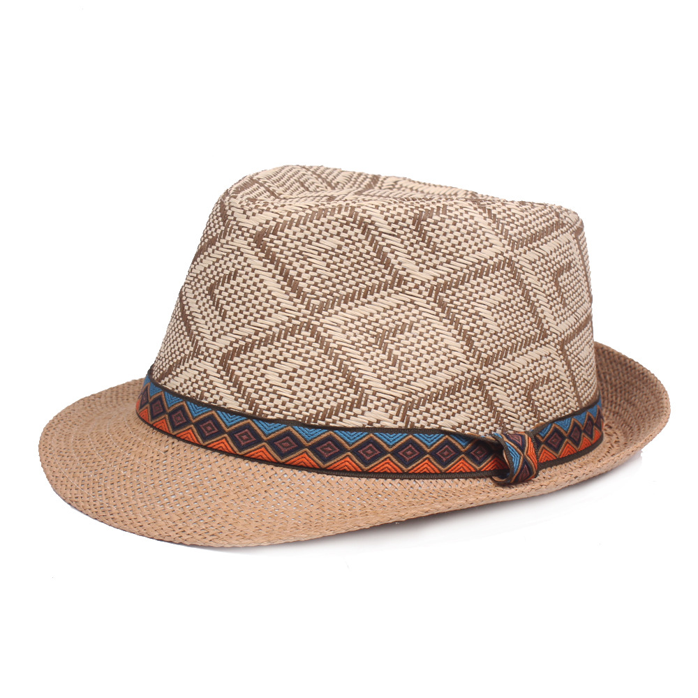 Sombrero sombrero de paja de sol retro de los hombres sombrero de Jazz de primavera y verano sombrero de mediana edad y de edad avanzada estilo étnico sombrero de paja de los hombres
