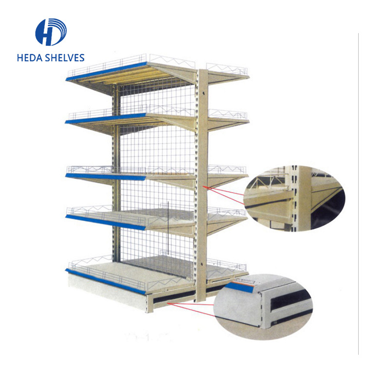 禾达便利店货架批发双面沙纹灰超市货架多功能展示架精品超市货架