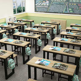校园培训班课桌椅组合中小学生彩色单双人学习桌凳辅导班美术课桌