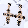 Retro earrings, black crystal, European style, wholesale