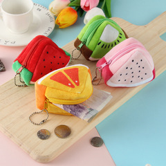 Creative plush three-dimensional triangle fruit coin purse watermelon orange coin bag key bag bag pendant gift