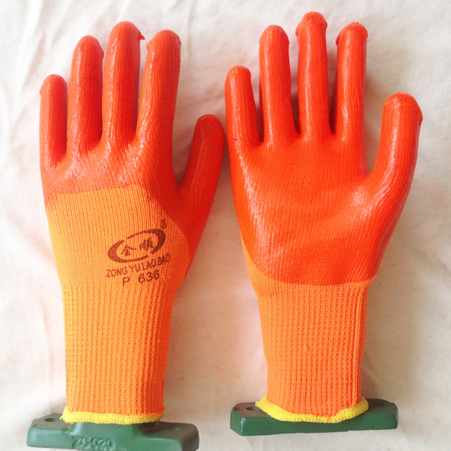 建筑业保暖防寒PVC浸胶毛圈劳保手套 耐油耐酸碱劳动防护手套