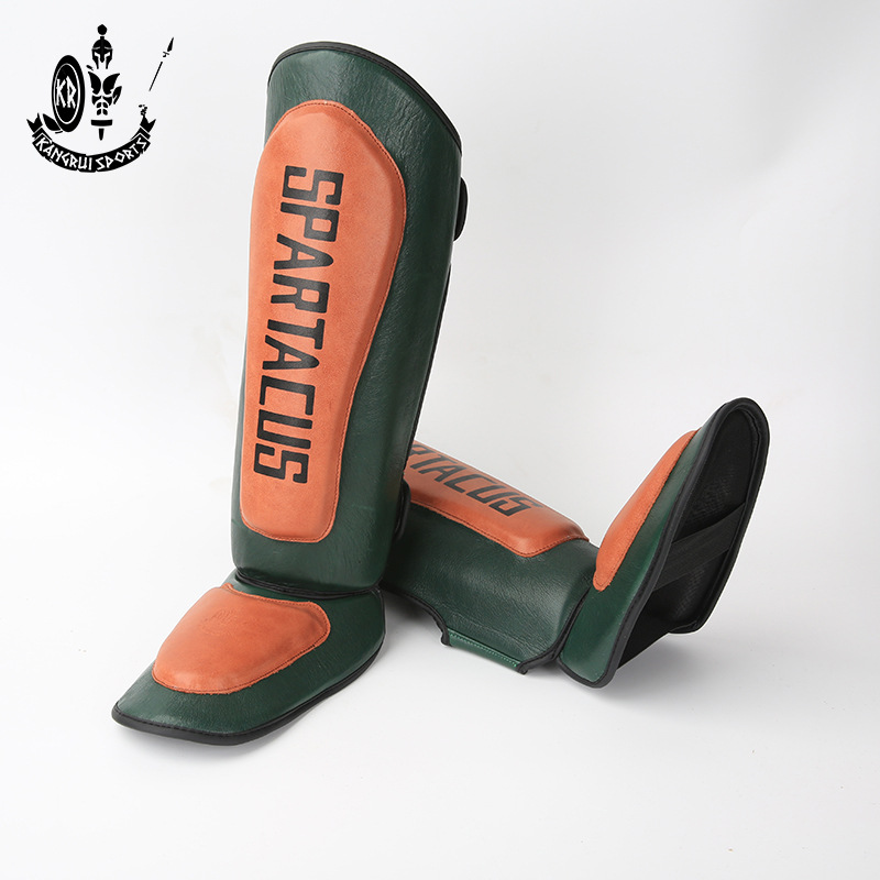 Camry Spada protector de pierna de boxeo protector de la pantorrilla hecho a mano de piel de vaca impresión y teñido retro empeño protector de pierna