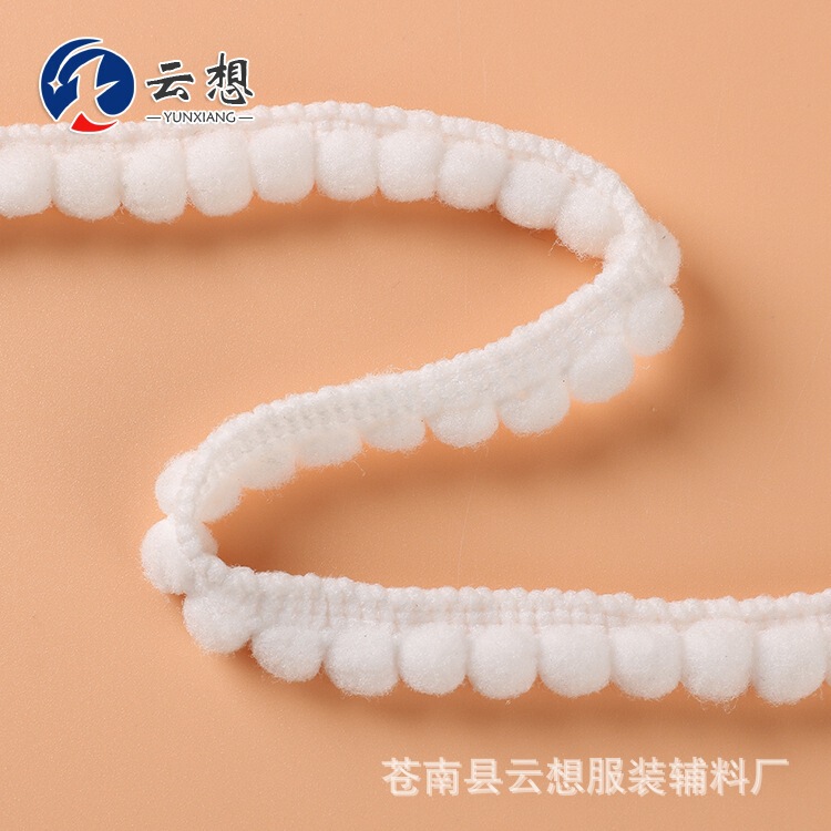 Direct Supply of High-Elastic Polyester Pom-Pom Lace DIY Clothing Hat Bag Accessories Lace Cute Decorative Pom-Pom Lace