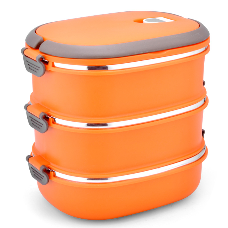 Venta al por mayor caja de almuerzo de acero inoxidable estudiantes doble aislamiento caja rectangular multi-capa almuerzo caja regalo logotipo impresión