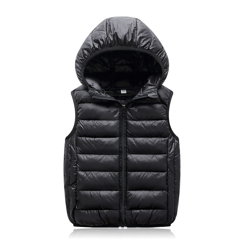 Autumn and Winter Children's Down Cotton Vest Backless Top Korean Style Lightweight for Both Boys and Girls, Toddlers, Babies with Hooded Vest