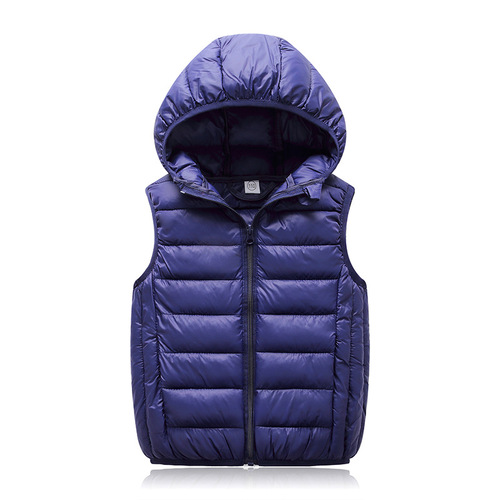 Autumn and Winter Children's Down Cotton Vest Backless Top Korean Style Lightweight for Both Boys and Girls, Toddlers, Babies with Hooded Vest