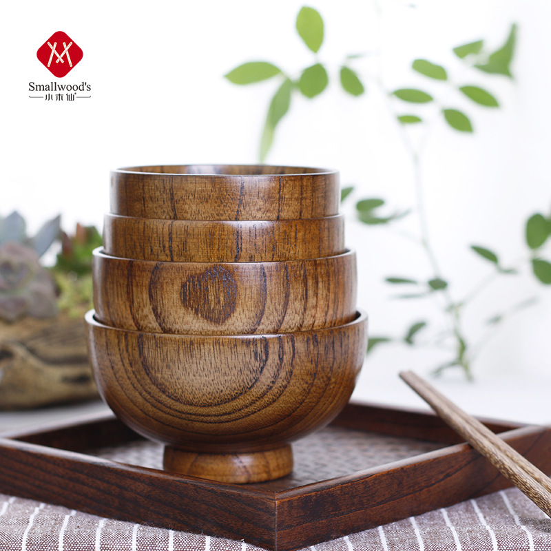 @ Qingyu year same style natural log tableware striped rice bowl jujube wood Japanese style wooden bowl Japanese and Korean style Bowl instant noodle bowl