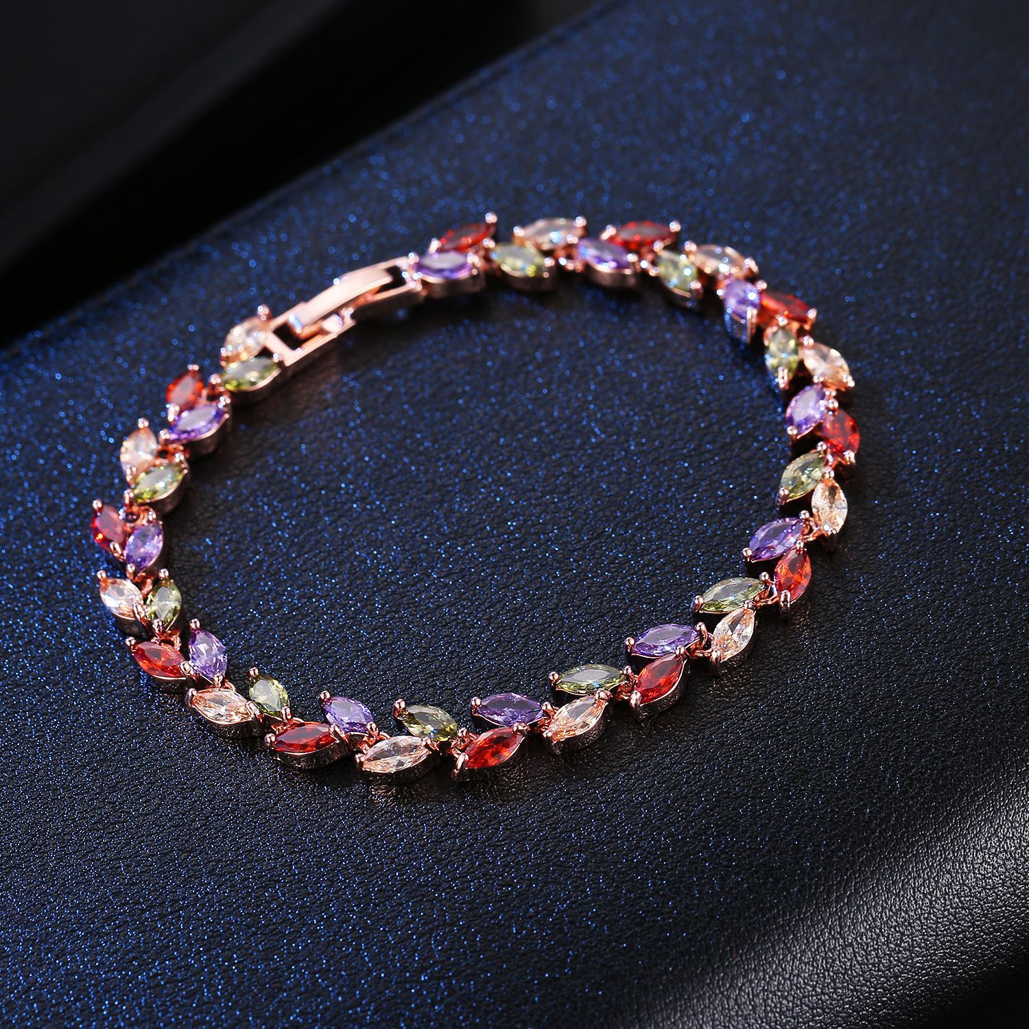 Rainbow Zircon Bracelet Seven Color Rice Grain Design With Forget Me Not Elements Jewelry_voghion.com