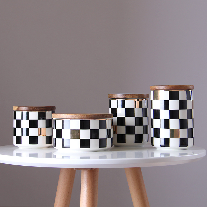 Jarra sellada geométrica nórdica con tapa jarra de almacenamiento de cerámica caja de almacenamiento de café perfumado granos de té decoración de tarro de caramelo