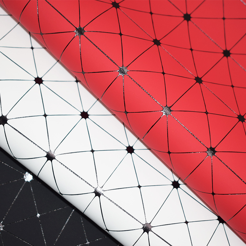 现货几何方形大格子pu皮革仿棉绒底方格人造革箱包手袋背包收纳包