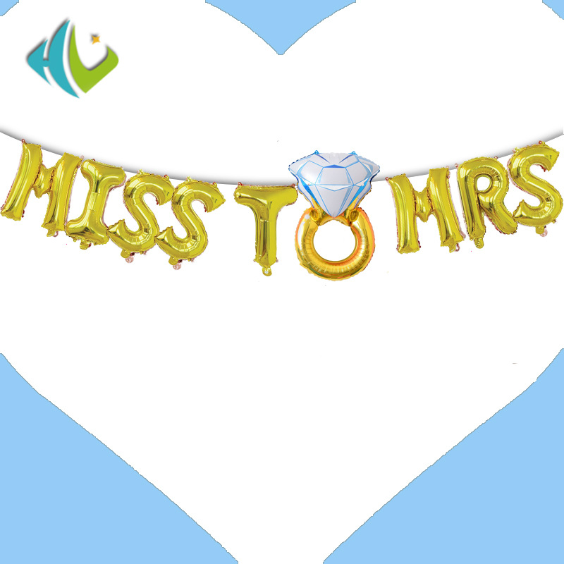Transfronterizo de 16 pulgadas oro plata oro rosa carta globo de aluminio señorita a señora decoración de la boda traje de globo