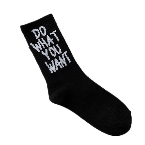 Socks trend Korean fashion brand Harajuku style retro sports letter mid-calf socks summer black and white men's cotton socks