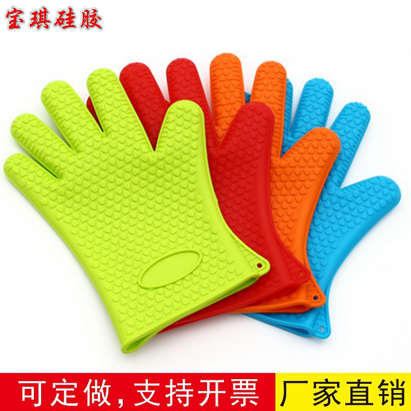 142g五指耐高温硅胶手套 硅胶隔热手套烤箱取物手套烘焙硅胶手套