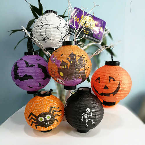Halloween lanterns, ghost festival, haunted house venue layout props, portable lanterns, hanging luminous pumpkin paper lantern pendants