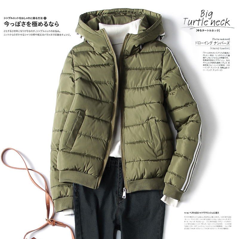 European and American Clothing Cotton-Padded Clothes, Autumn and Winter Three-Stripe Down-Padded Clothes, Women's Short Korean Style Student Group Clothes, Sports Cotton-Padded Jackets