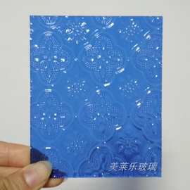 厂家供应艺术彩色海棠花玻璃 蓝茶色压花窗玻璃广州