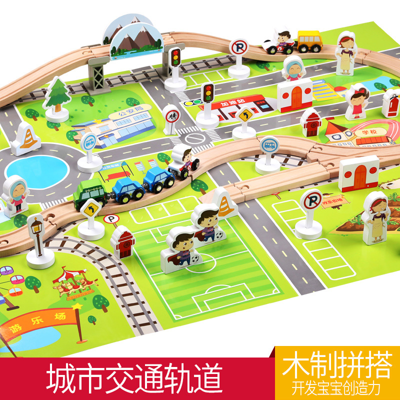 Traje de ferrocarril de transporte de la Ciudad de Madera bloques de construcción educativos para niños coche de juguete ensamblado 1-3 años bebé al por mayor