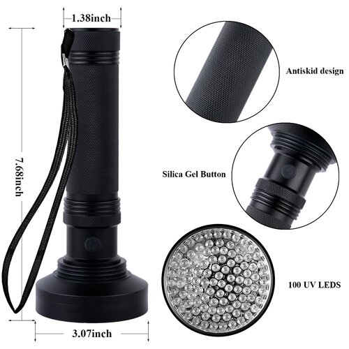 100LED UV purple light flashlight fluorescent agent detection lamp ultraviolet lamp disinfection tobacco and alcohol anti-counterfeiting scorpions