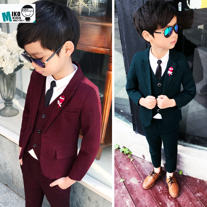 British Spring and Autumn New Boys' Small Suit Set Children's Korean Flower Girl Dress Three-Piece Suit