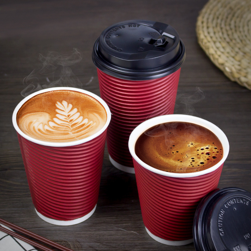 一次性隔热瓦楞杯咖啡杯奶茶杯加厚三层热饮纸杯螺纹杯子