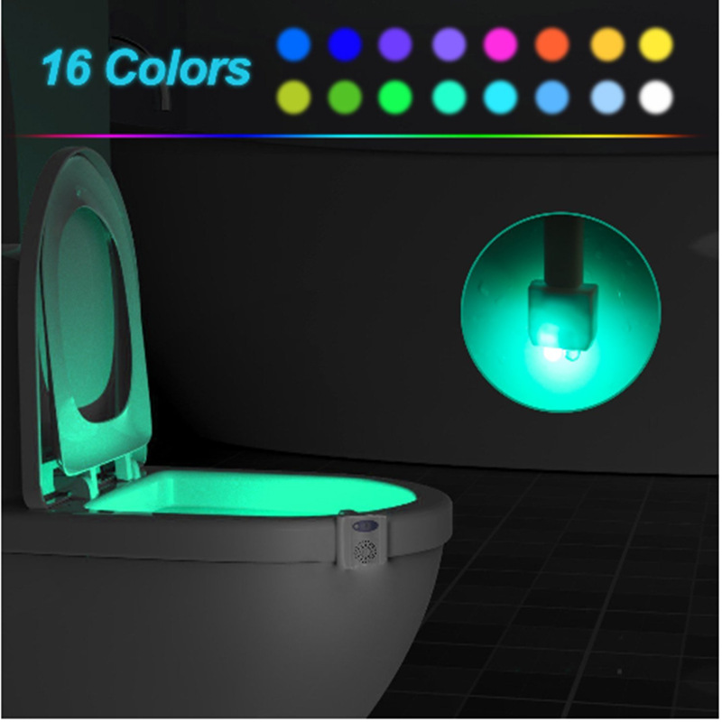 Luz LED para inodoro con desinfección UV a pilas n.º 7, con sensor de movimiento, lámpara de aromaterapia de 16 colores, luz nocturna esterilizadora.