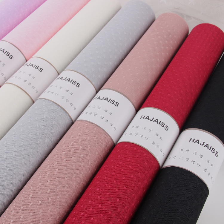 Nueva Corea del Sur multicolor translúcido malla punto hilo boda flor tienda Rosa ramo malla material de papel de embalaje